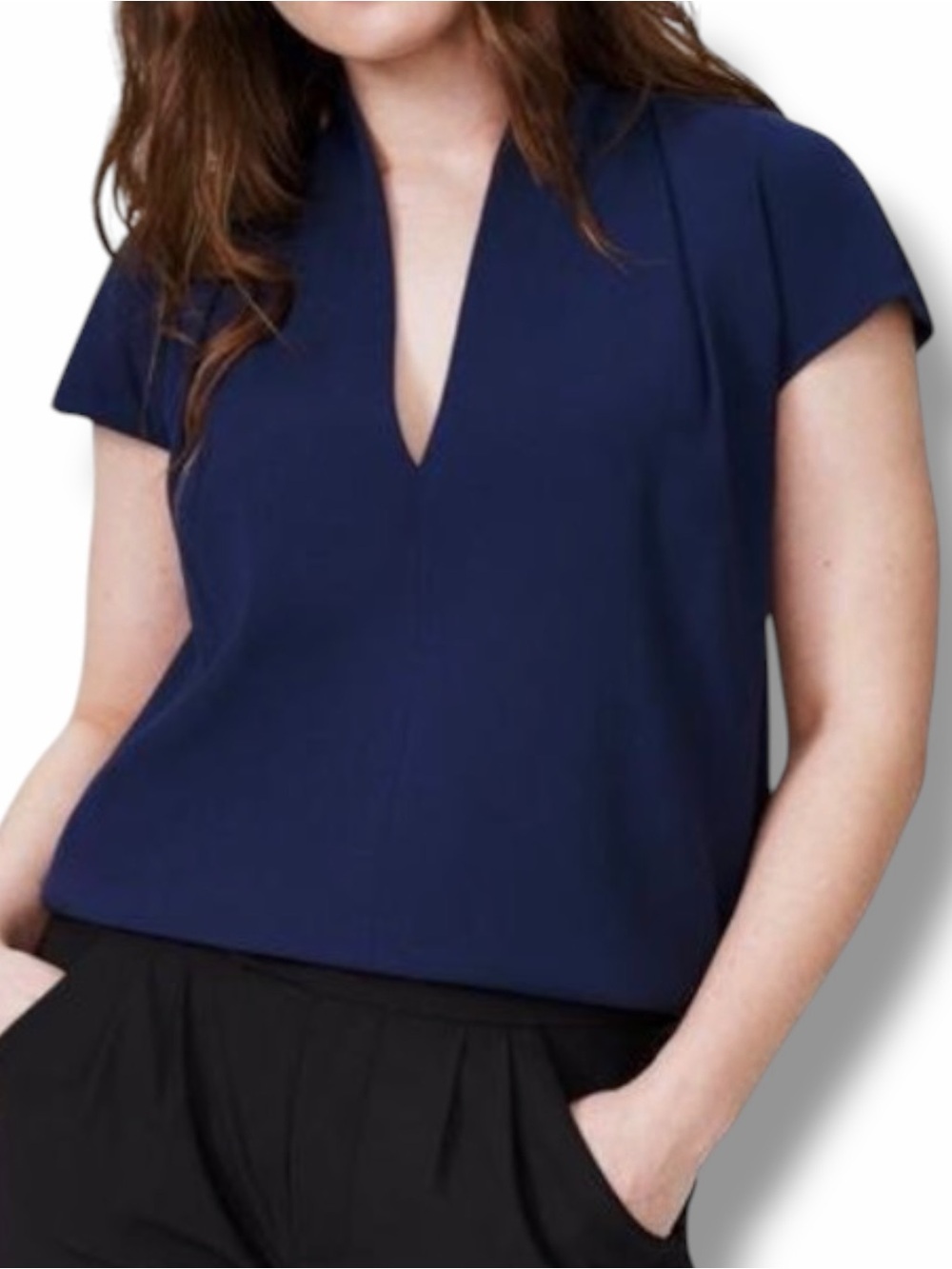 Universal Standard Cambria Pleated Shoulder Top Navy Blue Size 2X - Picture 8 of 12